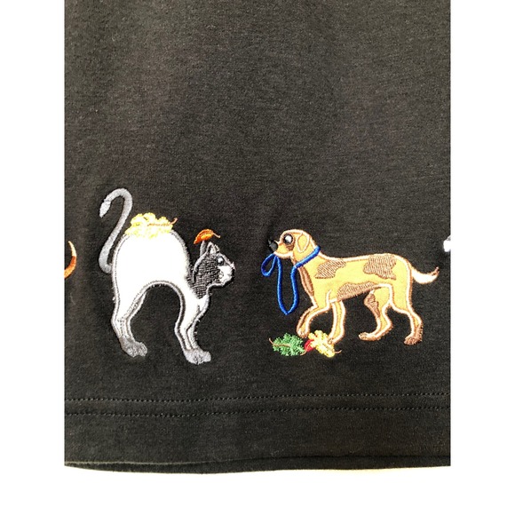 Bechamel Black Embroidered Novelty Print Cats Dogs Skirt Medium Animal Print - Picture 13 of 16